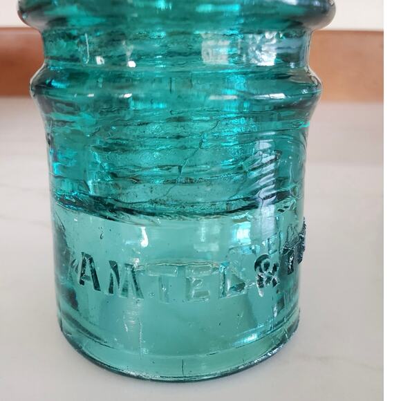 Aqua Teal Green Glass Insulator AM.TEL & TEL.CO Bubbles - Picture 2 of 5